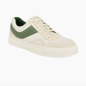 Vince Warren Retro Leather and Suede Low-Top Sneakers Off White Green RETAIL$275
